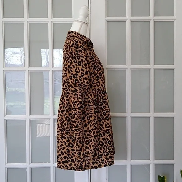 NWOT Missguided Brown Leopard Print Shirt Smock Mini Dress - Picture 5 of 16